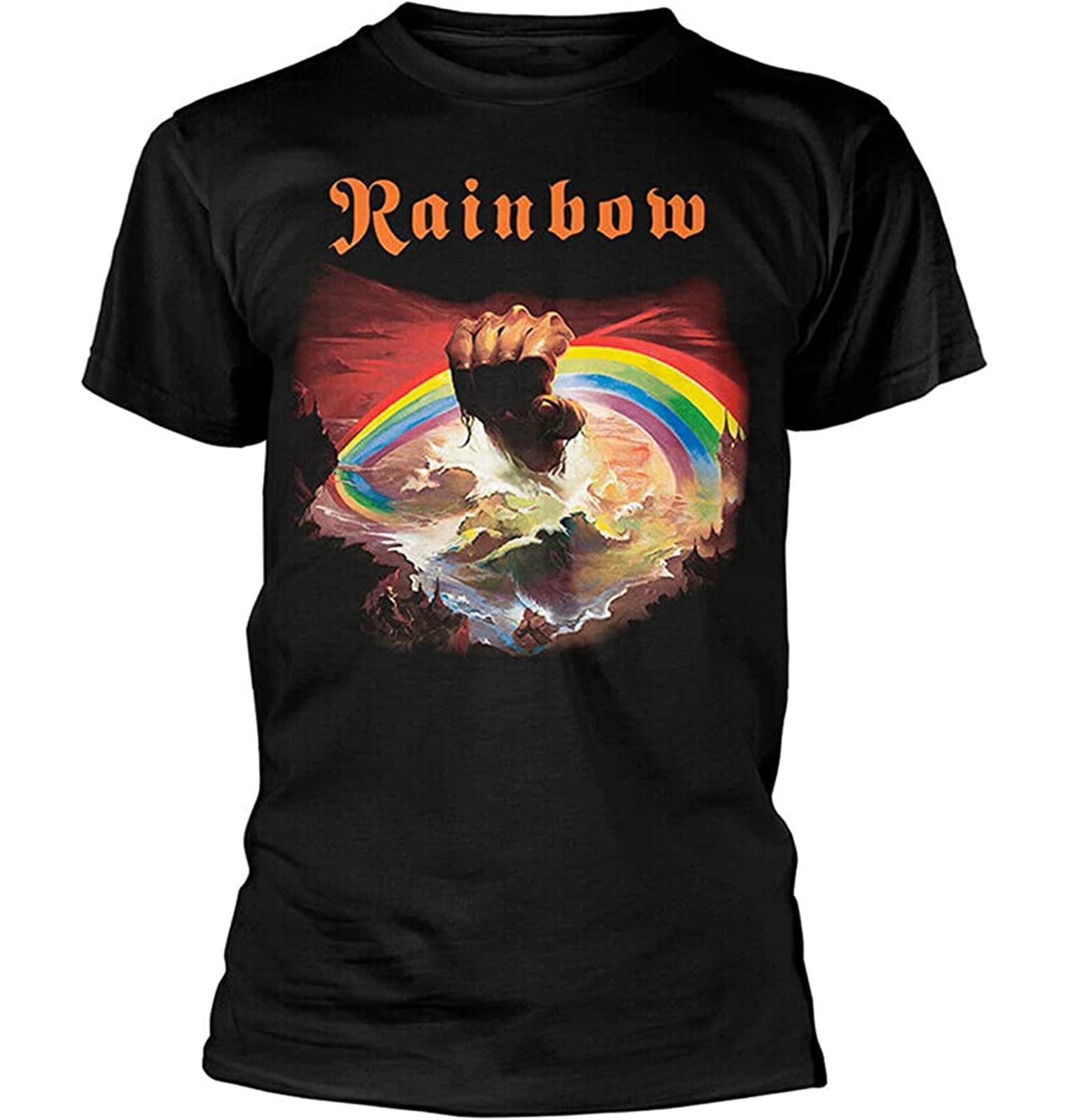 Tshirt Rainbow Rising Album Band Men Black Large Tee UNIS Funny girf tee Black 3XL