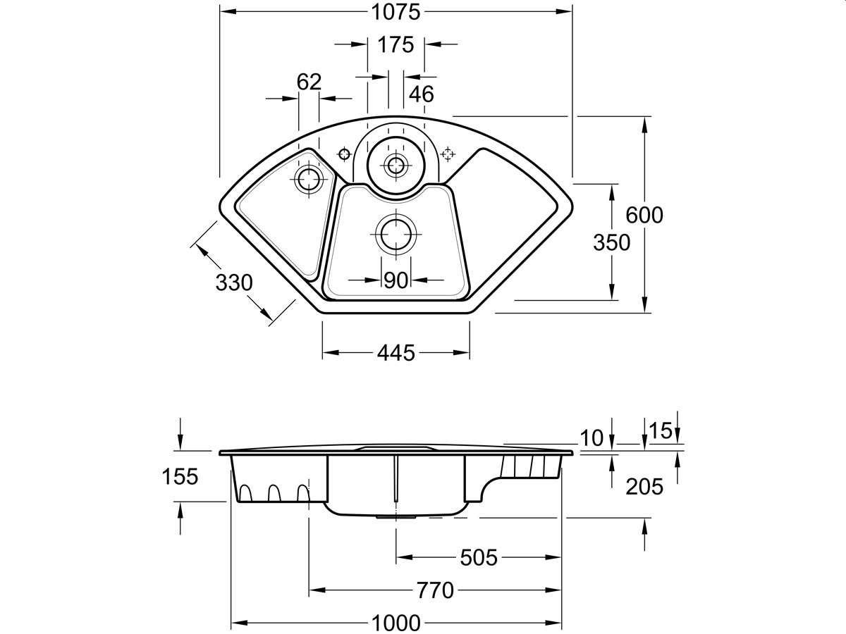 Villeroy & Boch Solo Eck Graphit - 6708 02 i4 Keramikspüle Exzenterbetätigung