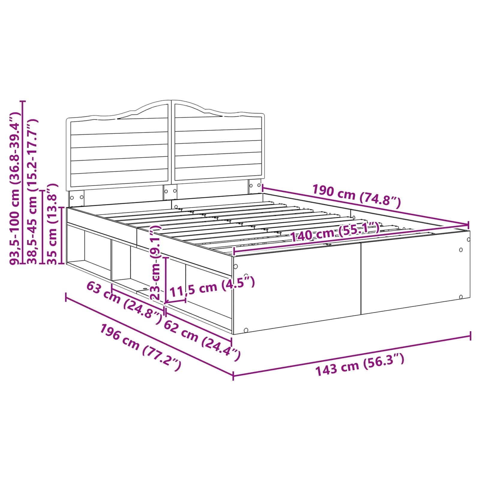 vidaXL Estructura de Cama 140 x 190 cm Madera de Pino Macizo