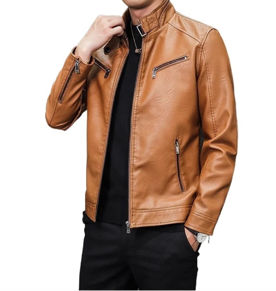 DHAEY Faux Leather Jackets for Men Classic Fashion Stand Collar