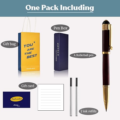 Miniatura 6 de Ancolo Juego de bolígrafos de regalo de lujo con bolsa de bolígrafo, tarjeta de regalo, grabado con tus nombres de mensaje, nombres de empresa,