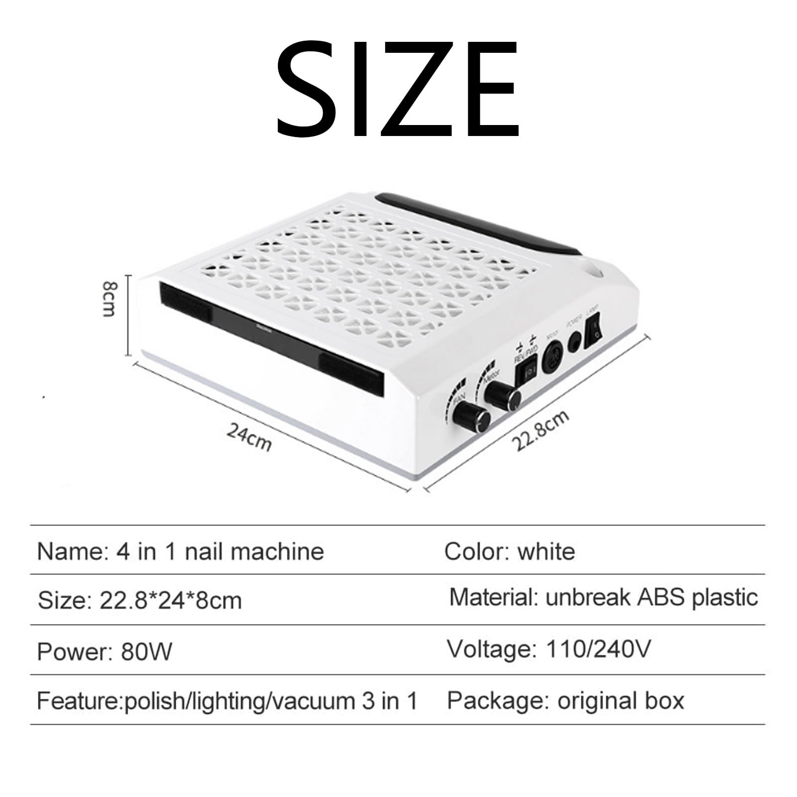 4 w 1 system do manicure'u z odkurzaczem i szlifierką: wydajny odkurzacz 80 W, elektryczna szlifierka 30000 obr./min i lampa biurkowa LED
