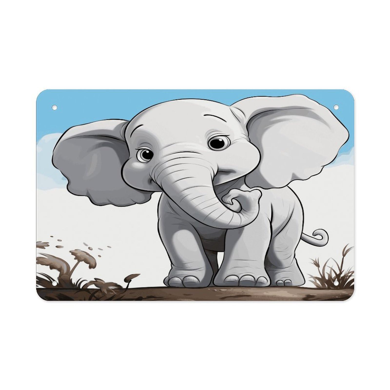 LDGSUPH White Elephant Metal Tin Sign Wall Art Prints Folded Edge Iron Sheet Painting with Holes for Wall Prints Decorative Picture Metal Signboard Decor Painting Wall Decor