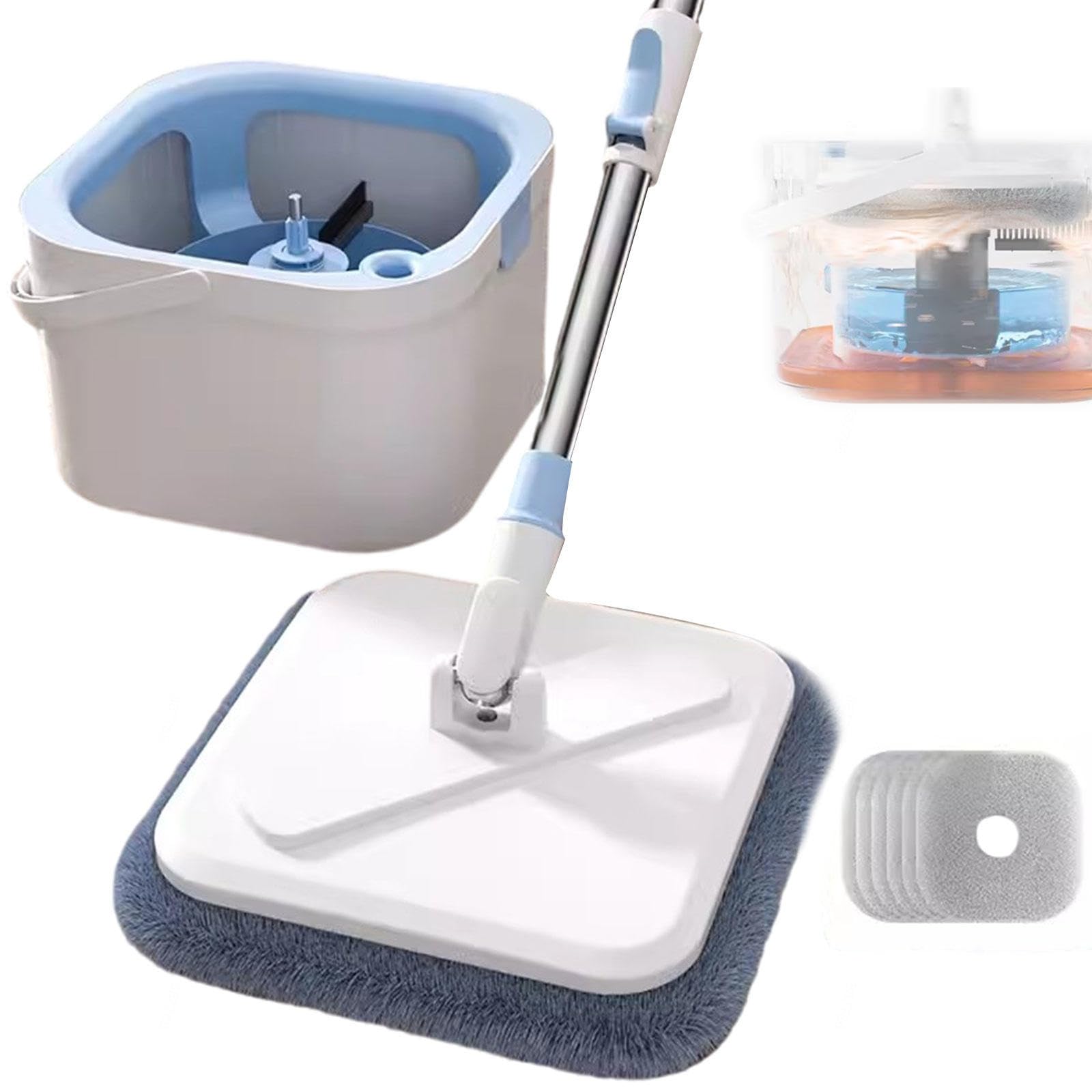 AMNOOL Juego de Cubo y Trapeador Giratorio de Piso Plano con Escurridor - Separa El Cubo de Agua Limpia y Sucia y Fregona Autolimpiante para Suelo Seco/húmedo | Ideal para Dueños de Mascotas