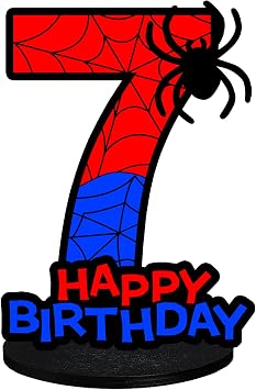 Spider Theme 7th Birthday Decoration Wooden Number 7 Table Sign for Party, Spider Web Design Centerpiece for Birthday, Halloween Party, or Photo Shoot