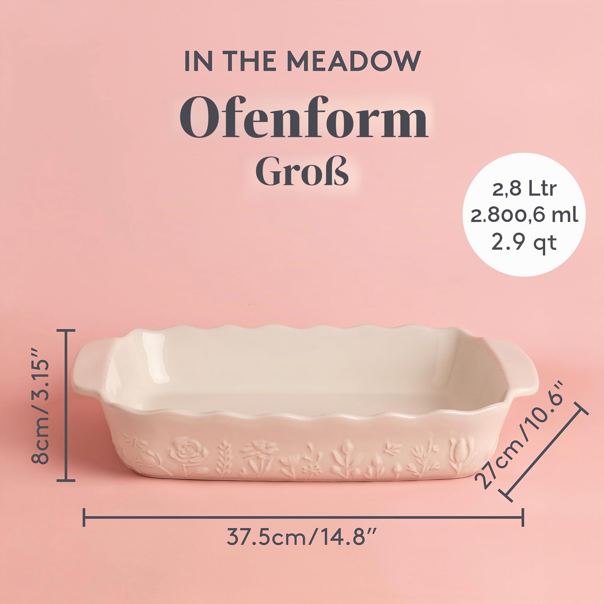 Mason Cash In The Meadow Große rechteckige Backform, Creme | 2,8 l, floral geprägtes Steingut, ofenfeste Auflaufform zum Backen, Braten und Servieren, 33 x 23 cm
