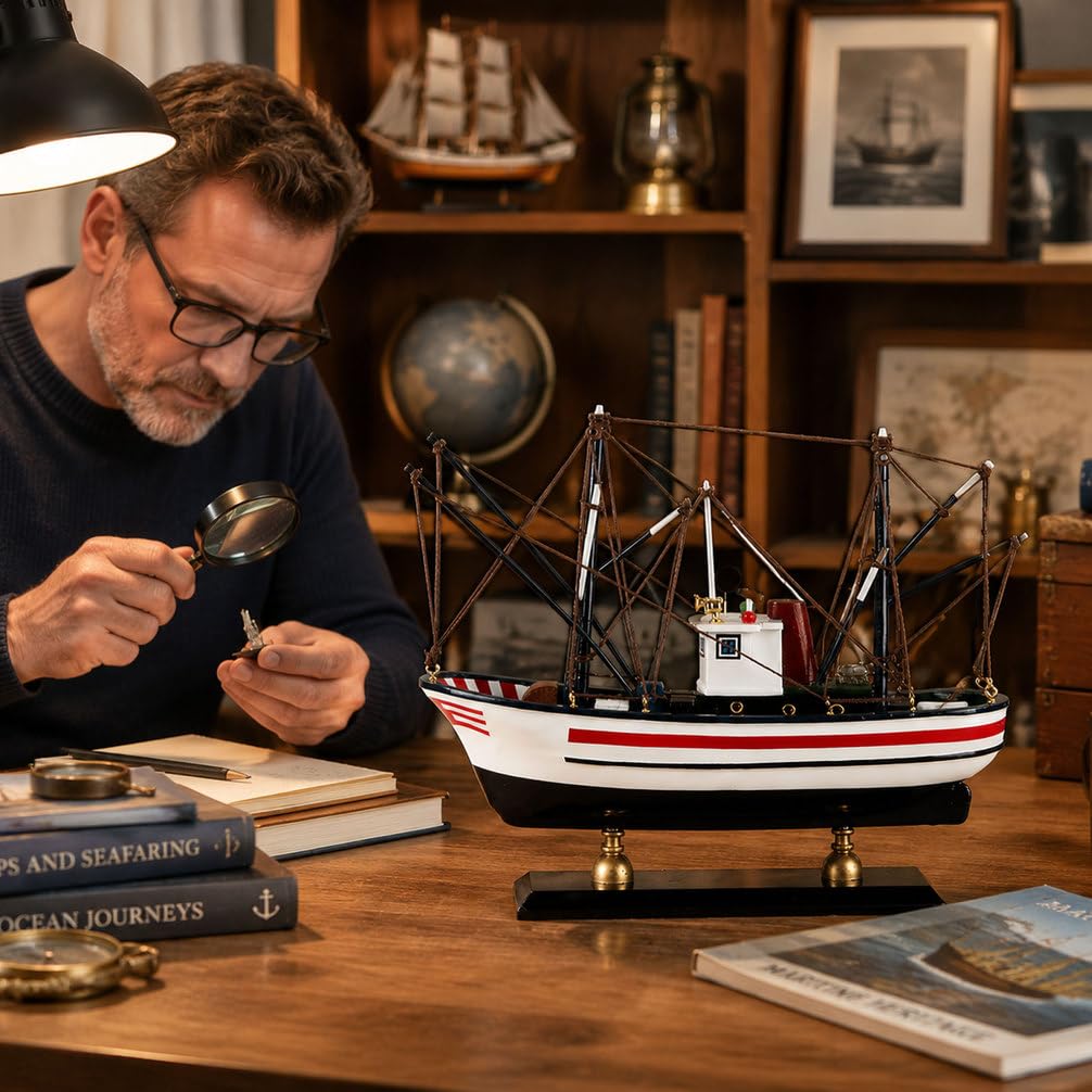 YLME Maqueta De Barco Pesquero Modelo Terminado De Barco Pesquero Simulado Adornos para Maquetas De Barcos Pesqueros De Madera Maciza Maqueta De Madera De Arrastrero del Norte De Europa,A