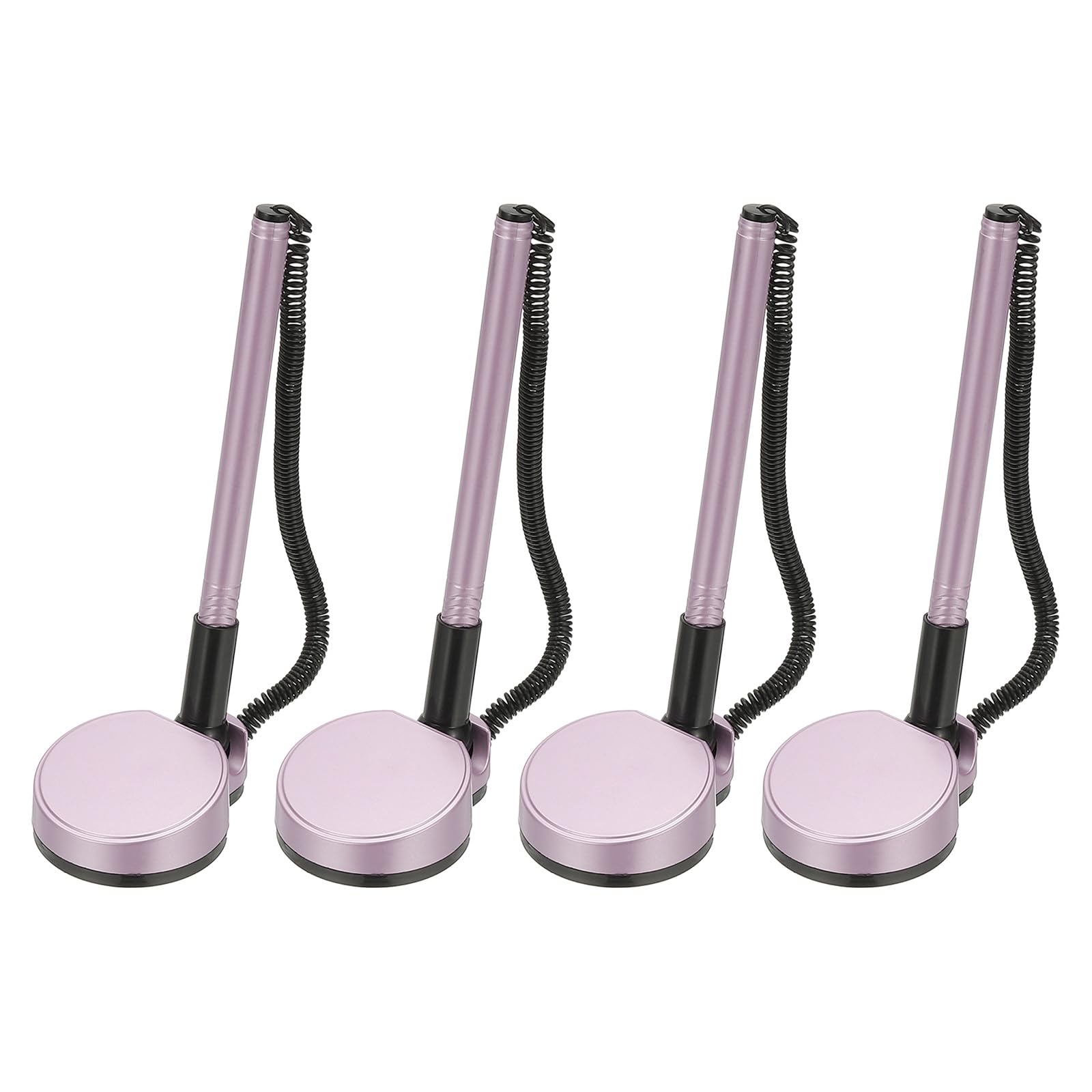 PATIKIL 4Pcs Secure Pen with Adhesive Chain and Security Pen Holder, Reception Counter Pens Desktop Pen Black Ink Refills for Desk Workplace Office Home Supplies Round Base, Purple