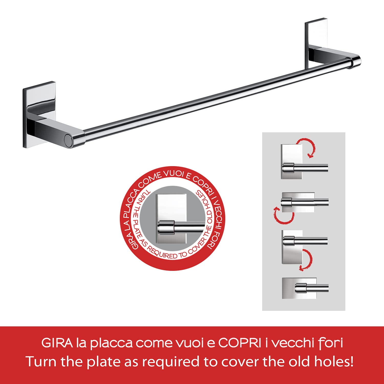 Gedy G-Singapore Towel Rail 45 cm with Rotating Plates, Colour Chrome, Stainless Steel and Chrome Components - Image 4