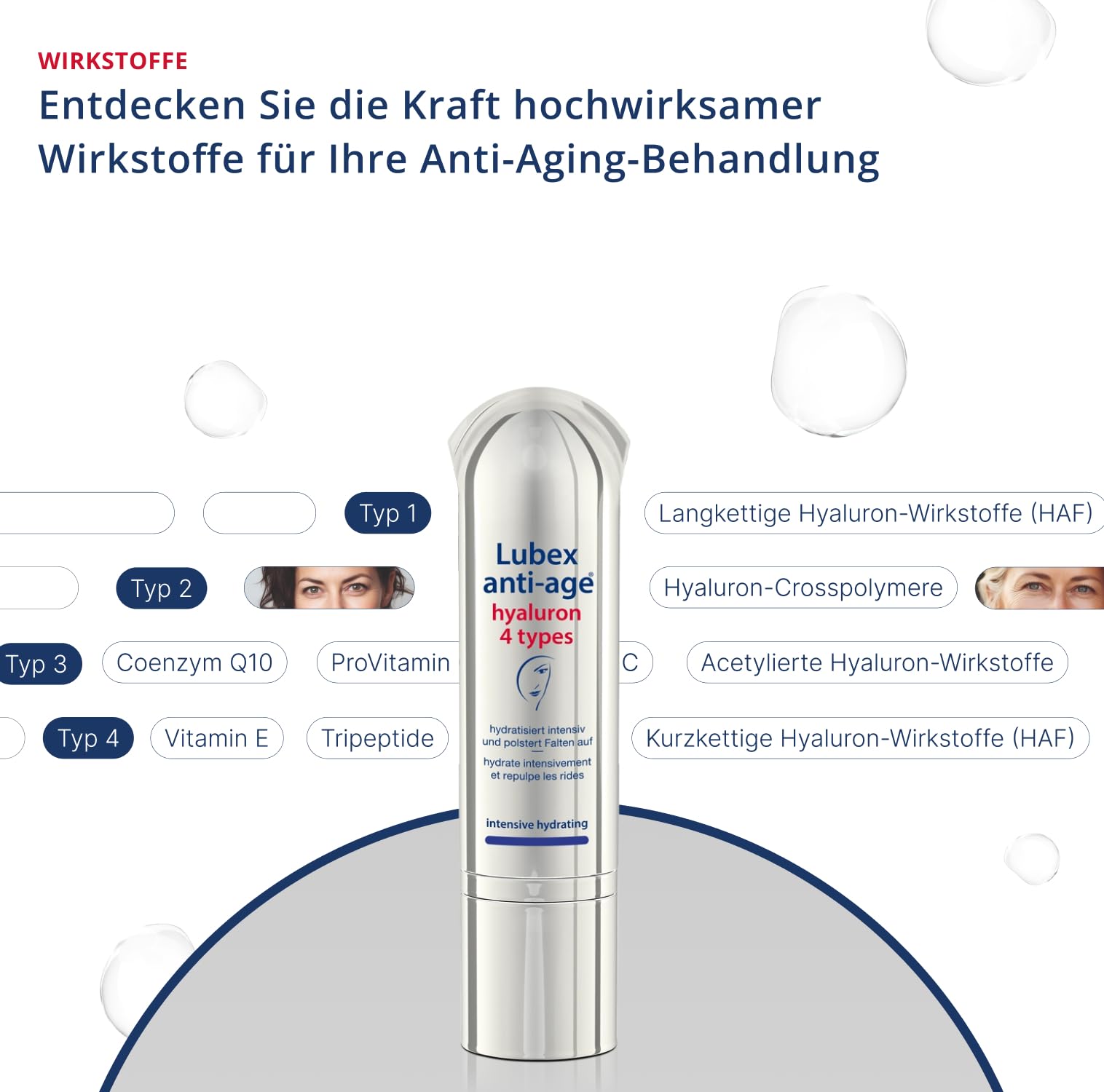 hyaluron 4 types intensive booster – Hyaluron Serum mit 4-fach Hyaluron-Komplex, hydratisiert intensiv und polstert Falten auf, für jeden Hauttyp, hergestellt in der Schweiz, 30ml