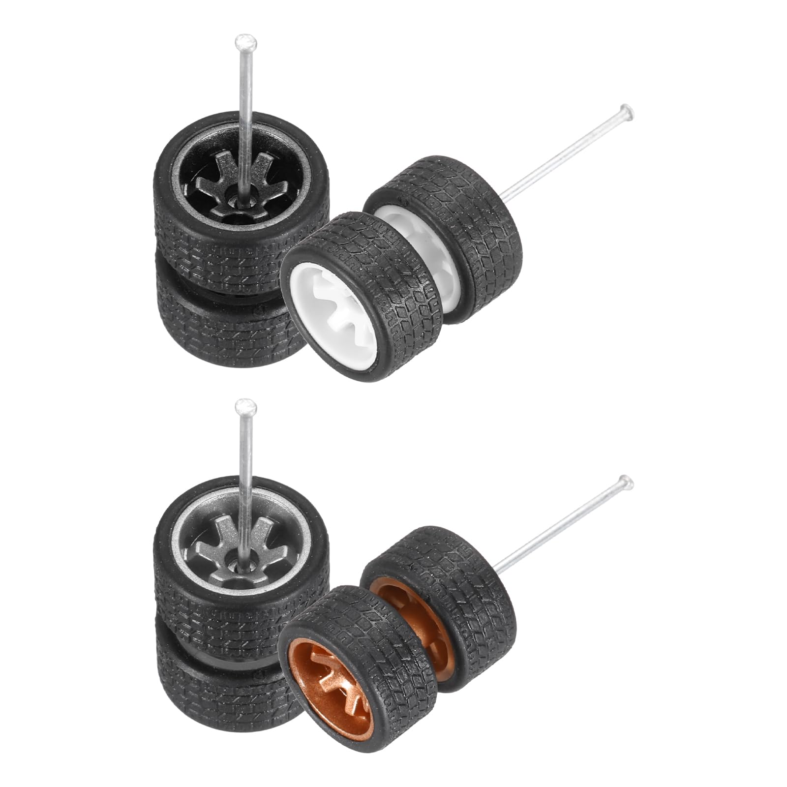 QUARKZMAN 4 Set Di Ruote E Pneumatici 1/64 Con Assi Per Auto Modellistiche RC In Misura Personalizzabili, Cerchi Real Riders In Argento Bronzo Bianco E Nero