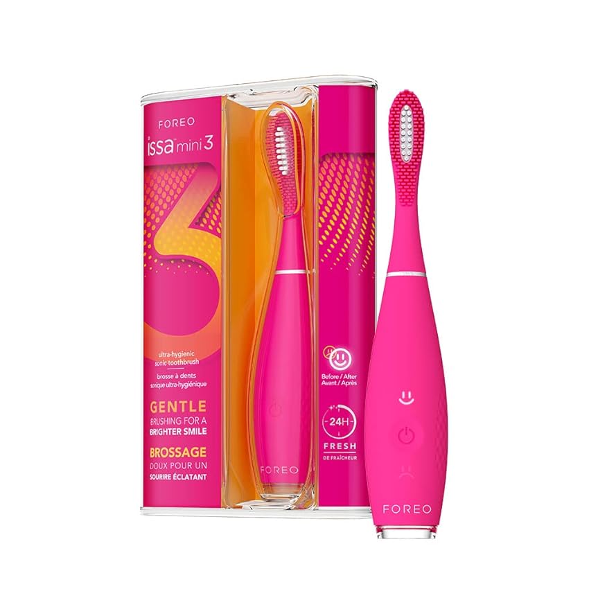 Immagine del prodotto FOREO ISSA mini 3 Wild Strawberry, spazzolino elettrico sonico 4 in 1, setole in silicone medico e PBT, testina Hybrid sostituibile ogni 6 mesi, 265 giorni/carica USB, garanzia 2 anni