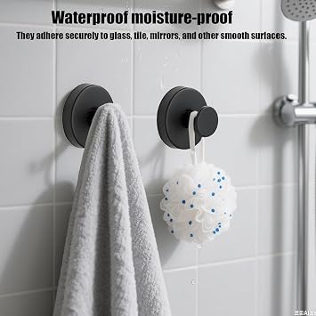 Suction Cup Hooks for Wreaths on Glass, 2026 NEW No Drill Suction Cup Hooks for Shower Towels, Strong Suction Cup Wreath Hanger Holder for Front Door Glass Window Mirror Bathroom Wall (1, Black)