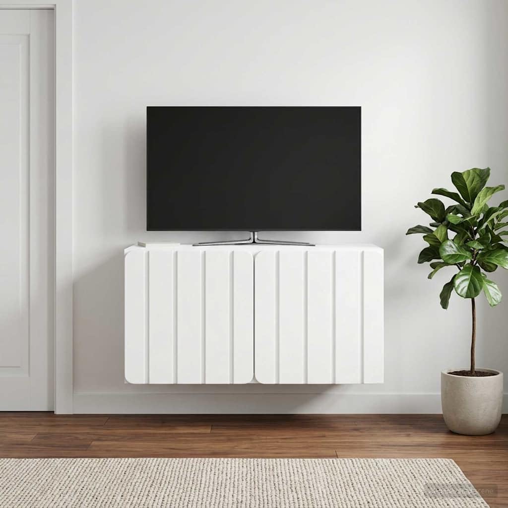 Mobile Porta TV da Parete Bianco 59,5 x 31 x 30 cm con Ante a Cerniera Girevole Moderno Supporto Videogiochi e Decodificatore per Soggiorno Organizzatore Multimediale