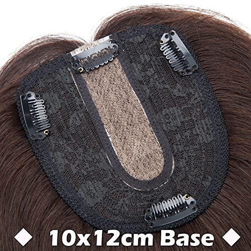 Silk-co 18inch Hair Topper for Thinning Hair Women Clip in Real Remy Human Hair Extensions Top Piece Base Size 10 * 12cm Silk+Lace Base (#02 Dark Brown) - Image 4