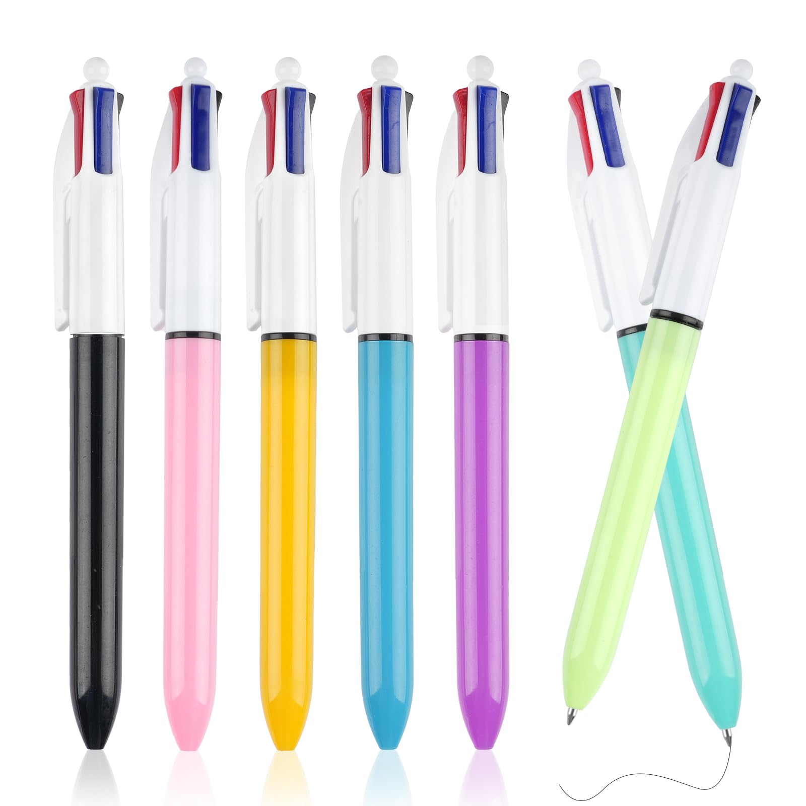 Maxmoc 4 Colour Pen,7 Pcs Multicolor Pens,4 in-1 Multicoloured Pen Smooth 1 mm Four-Color Ballpoint Pen for Office Home School Supplies