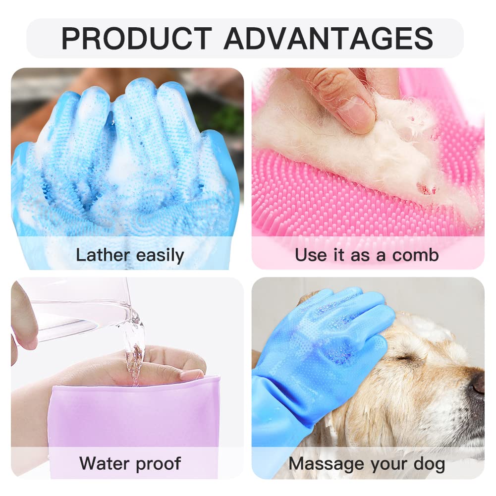 WAYUTO Guanti da toelettatura in silicone a maniche lunghe: bagno per gatti, massaggio per cani, depilazione, shampoo per animali domestici per cucina, bagno e negozio di animali domestici - viola
