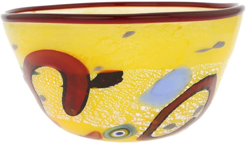Glass Of Venice Murano Glass Blown Modern Art Bowl Yellow for Fruits, Candy, Salad - Kitchen or Living Room Decor Table Centerpiece Handmade in Venice, Italy 7-Inch Diameter