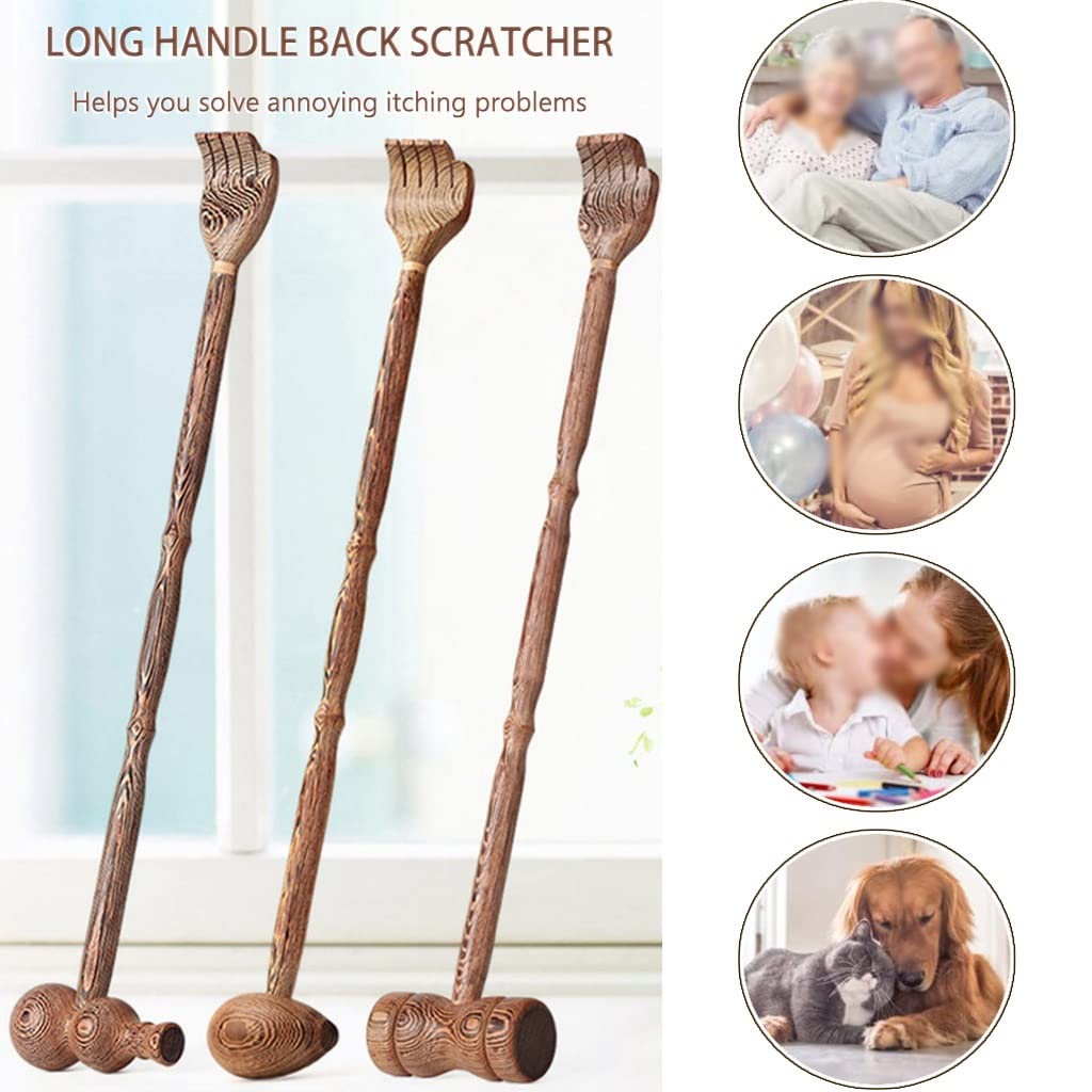 Rückenkratzer, Rückenkratzer for ältere Menschen, Mehrzweck-Rückenkratzer mit langem Griff + Massagehammer, Komfortables Kratzwerkzeug(Gourd)