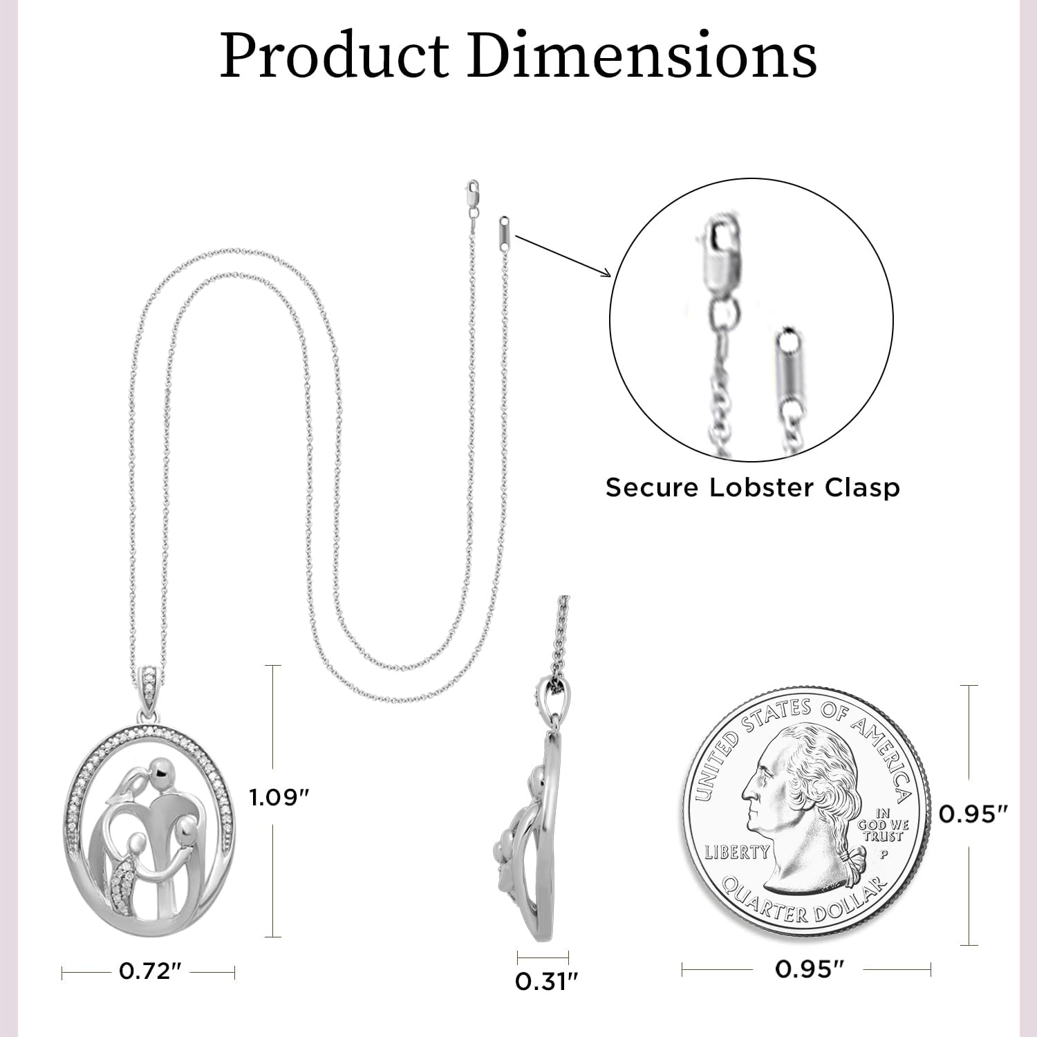 Jewelili Parent and Child Family Necklace Pendant with Natural White Round Diamonds 1/10 Cttw in Sterling Silver or Rose or Yellow Gold Over Silver 18" Cable Chain