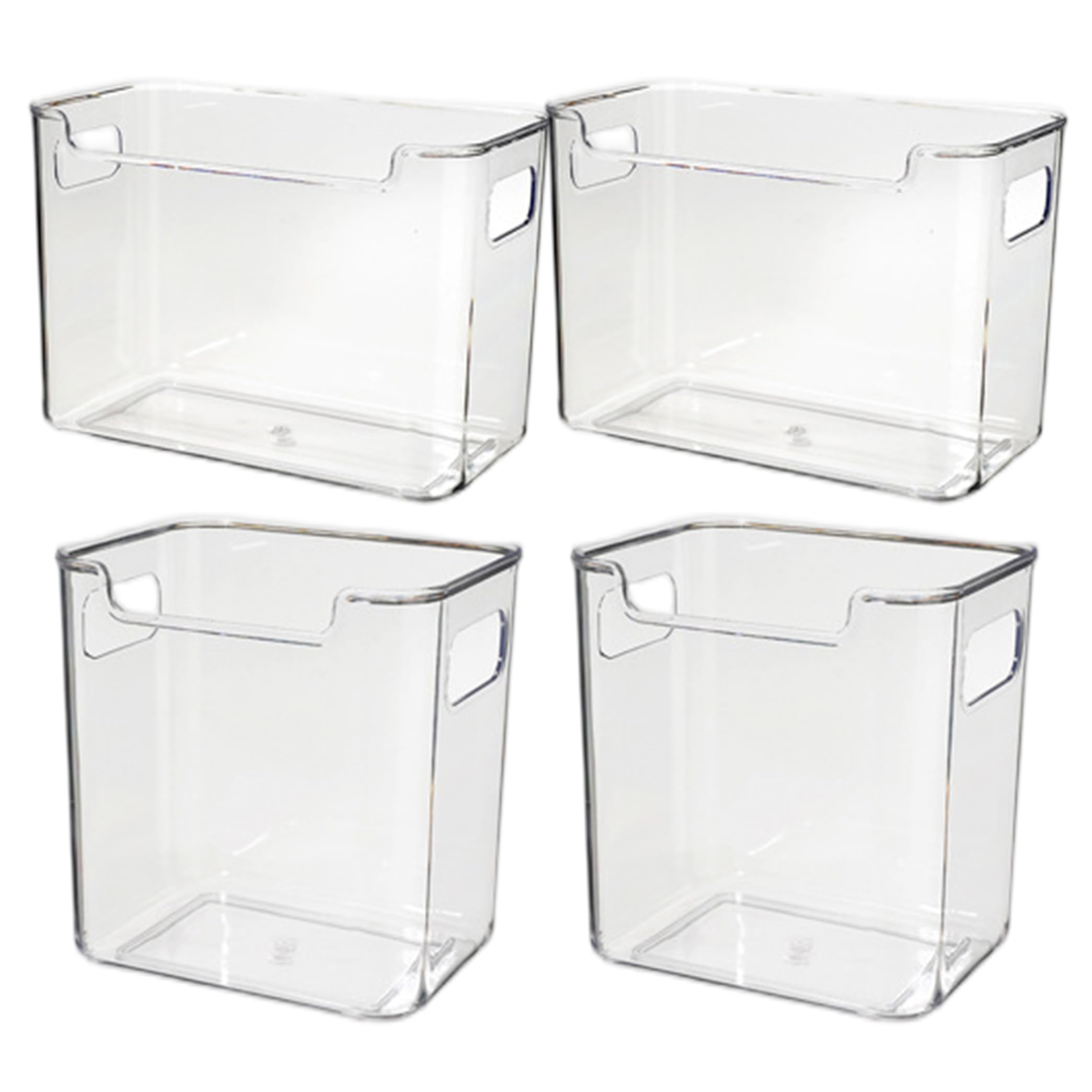 Sjfbebsy 4Pcs Freezer Organizer, Clear Plastic Freezer Storage Bins with Handle Space Saving and Easy Clean for Veggies Fruits Condiments More 2 Sizes, Fridge Organization