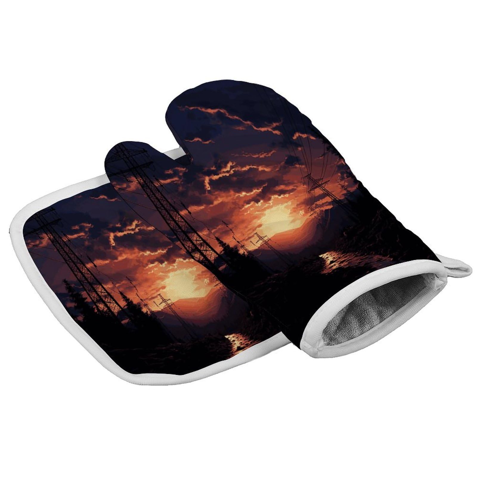 Fodpand Style Dusk Scenery Oven Mitts And Pot Holders Sets, Cooking Gloves And Hot Pads Heat Resistant Washable, Kitchen Oven Glove For Oven Cooking Baking Grilling