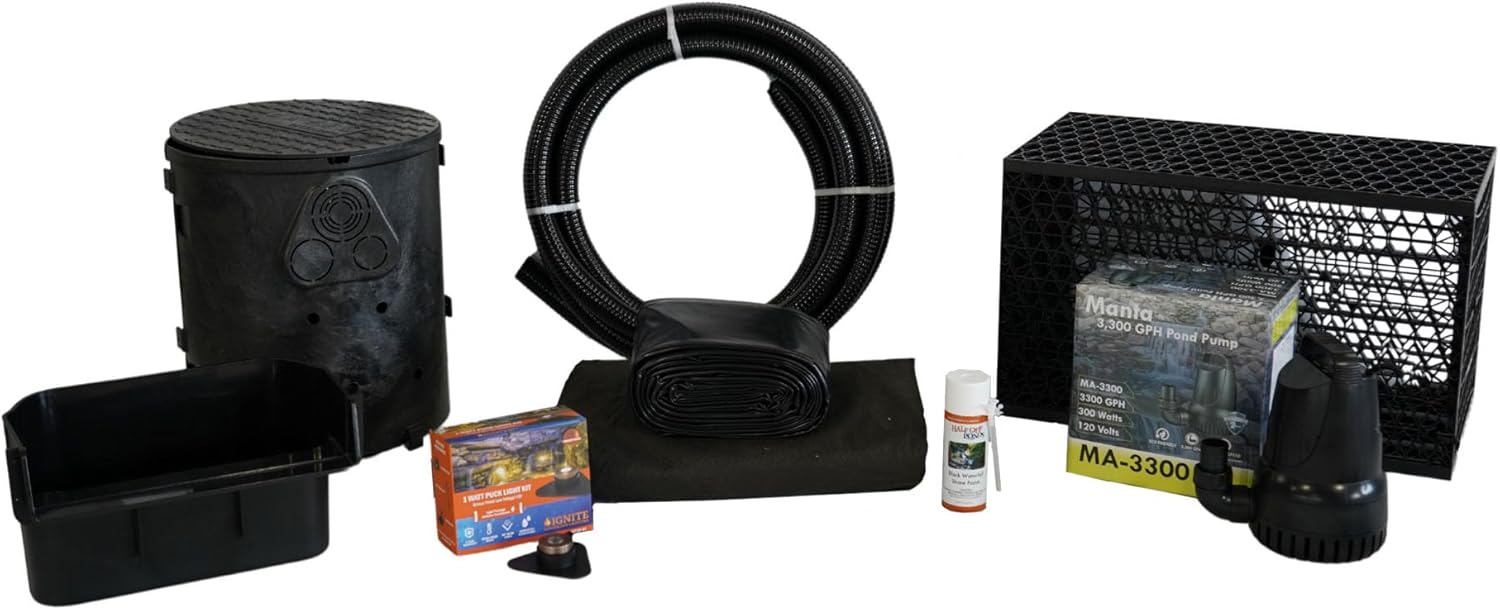 HALF OFF PONDS Savio Pond Free 3300 Waterfall Kit with MatrixBlox, with 10 ft by 20 ft PVC Liner and 3,300 GPH Manta Series Submersible Pump - PVCPSSB1