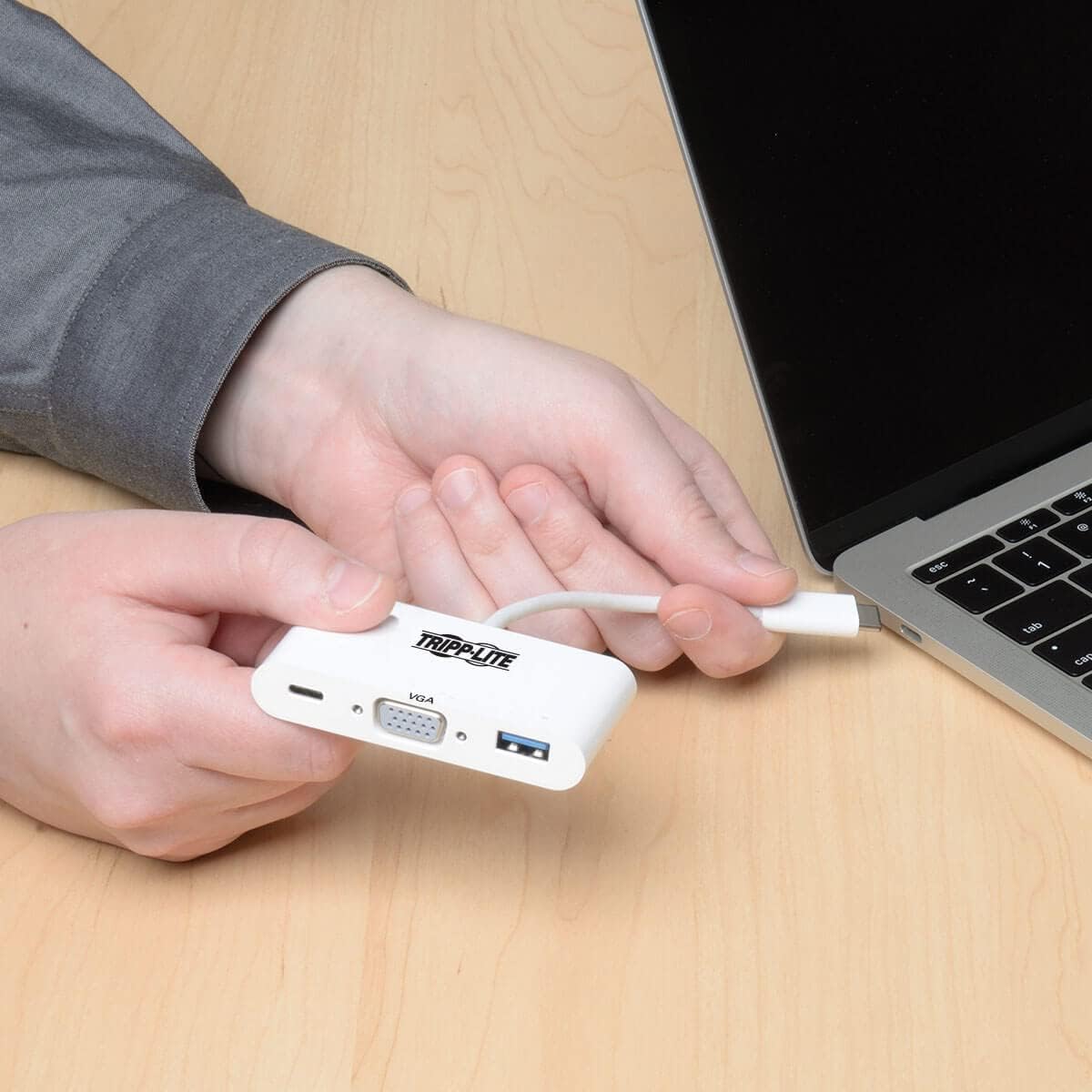 Tripp Lite USB C to VGA Multiport Video Adapter Converter 1080p w/ USB-A Hub, & USB-C PD Charging, Thunderbolt 3 Compatible, USB Type C, USB-C, USB Type-C (U444-06N-VU-C)
