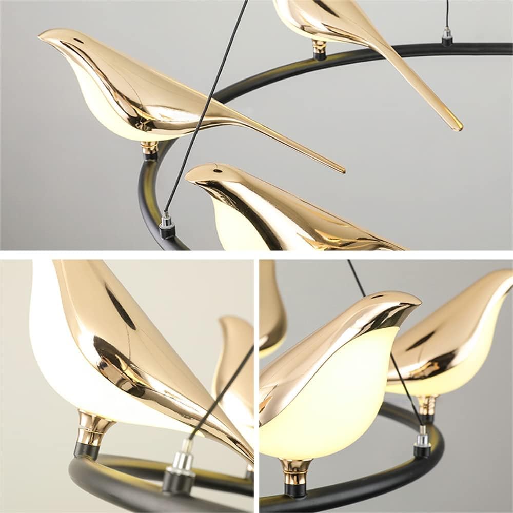 OUFULA Nordic Magpie Bird Chandelier Light Modern Round LED Lamp Creative Design Pendant Living Dining for Room Bedroom (6 Birds)
