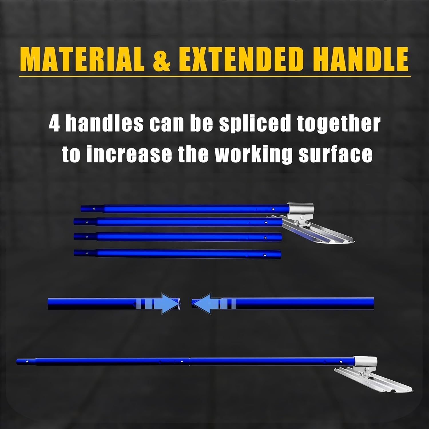 Kit d'outils pour taloche en béton avec truelle ultra longue en alliage d'aluminium et de magnésium et 4 poignées combinables pour plâtrage et nivellement lisses