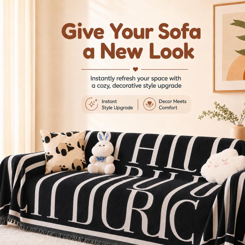 Image of Homero Sofa Cover 1 Seater Premium Reversible Chenille Sofa Throw for Living Room, Anti Slip Sofa Cover with Soft Touch Furniture Protection Design