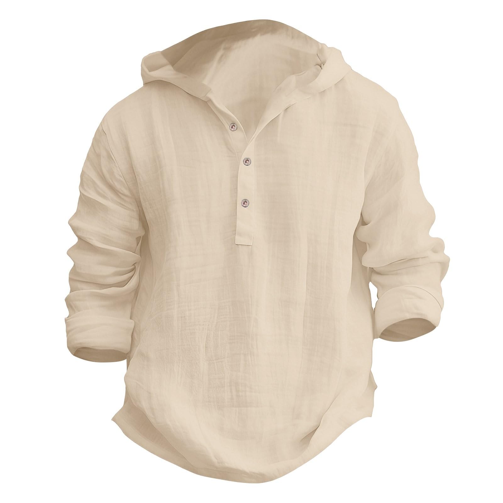 Baumwolle Leinen Hemd Jungen Langarm Henley Hemd mit Kapuze Kinder Button Down Hoodie Teenager Jungen Sommer Lässiges Kapuzenhemd Oversized Shirt Einfarbig Knöpfen Langarmshirts