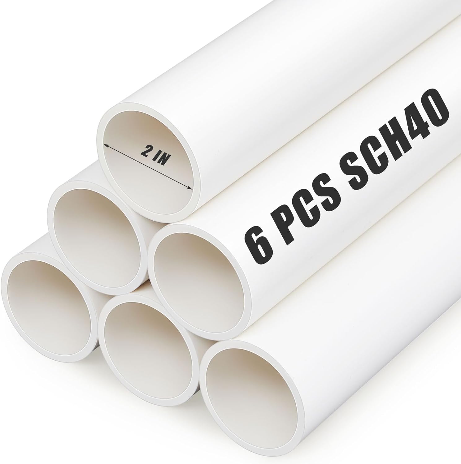 6 Pcs 2 Inch PVC Pipe 16.7" Long White Sch40 Industrial PVC Pipes for Home Diy, Garden, Greenhouse, Farm, Workshop, Furniture Grade(2" x 16.7"L)