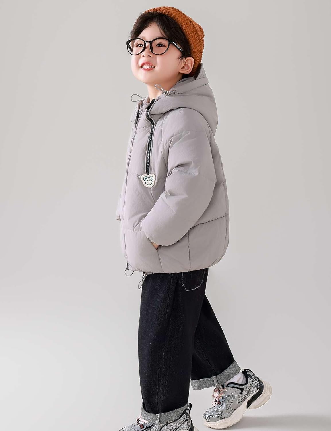 Hecatombic Piumino Leggero con Cappuccio per Bambini E Ragazzi Carino Tinta Unita Addensato Caldo Antivento con Coulisse Giacca con Cerniera Autunnale E Invernale