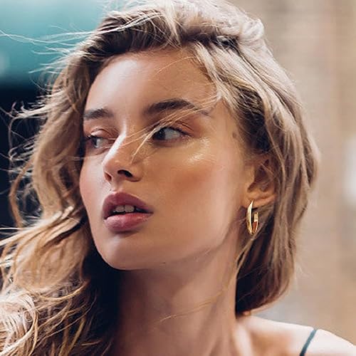 Miniatura 3 de sovesi Aretes de aro de oro para mujer, chapados en oro de 14 quilates, aretes de aro de oro de 0.118 pulgadas de grosor, aros de oro