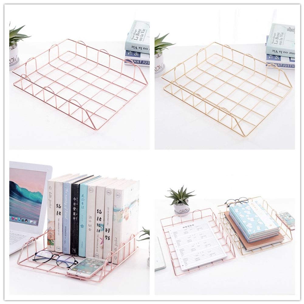 NANANA 4 Tier Stapelbare Ablagefachhalter, Stapelbare Briefablage Schreibtisch Ordentlich Datei Dokument Brief Papier Organizer Metall Ablage Home Office Verwenden(1 Set/4 Stück),Rose Gold