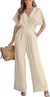 One Piece Jumpsuits for Women Casual Summer V Neck Batwing Sleeve Wide Leg Elegant Overalls Sexy Vacation Outfits