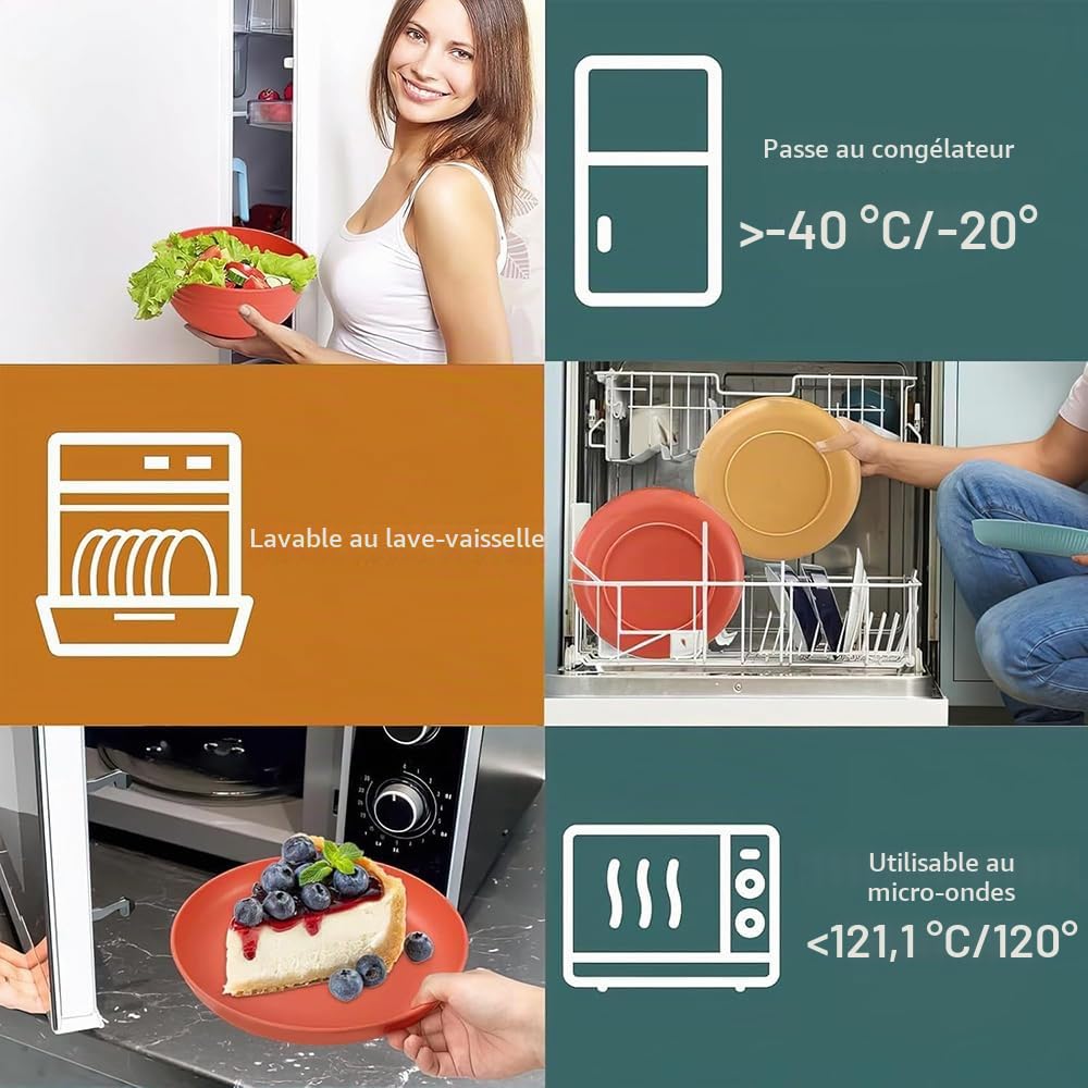 Kit Vaisselle Camping,Assiette Plastique Reutilisable,pour 4 Personnes Vaisselle Camping Car,Set Pique Nique de 40 Pièces,Bols, Couverts,Assiettes et Tasses pour Pique-, en Plein Air