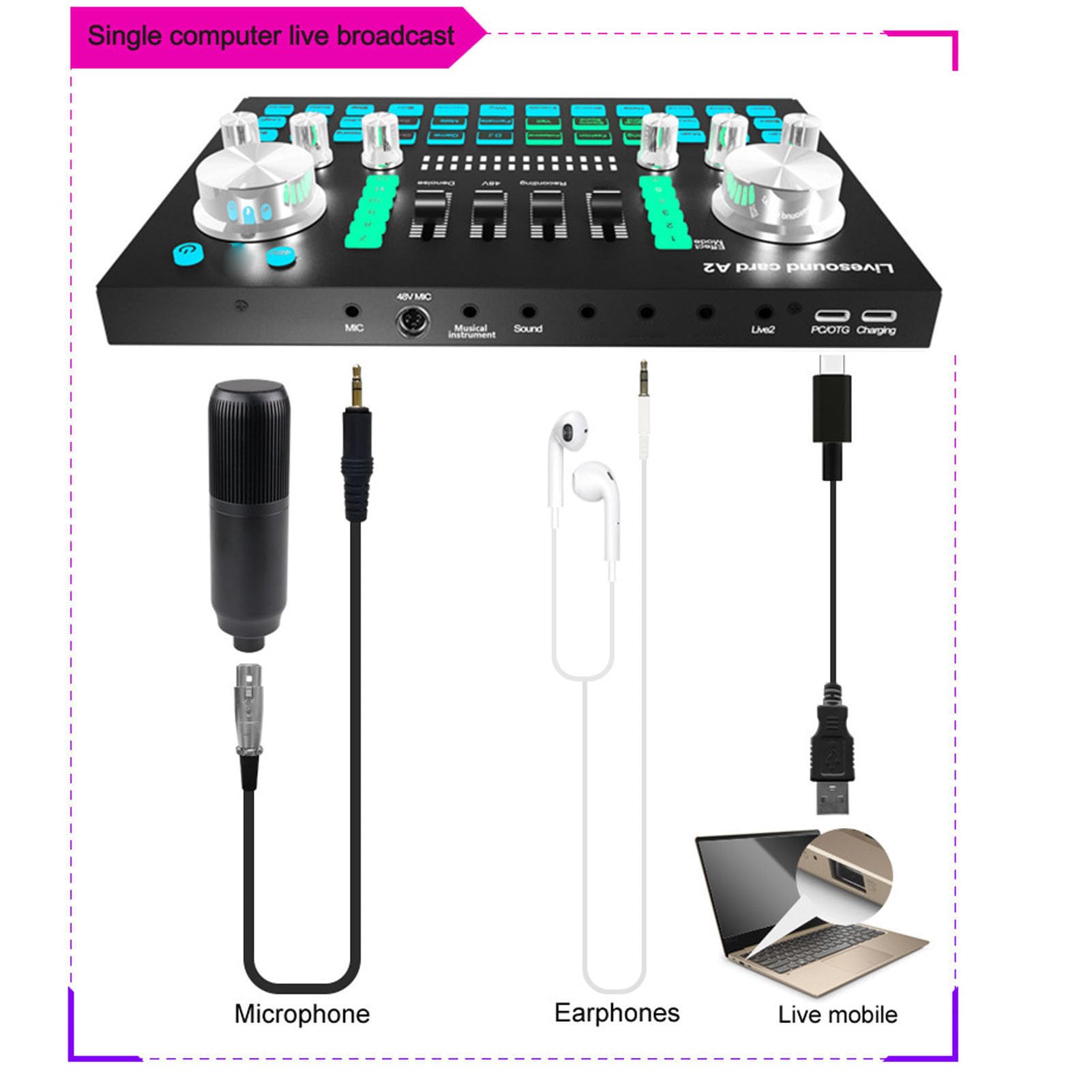 Mixer Scheda Audio Live Universale per Registrazione in Streaming Portatile per Viaggi e Uso Esterno