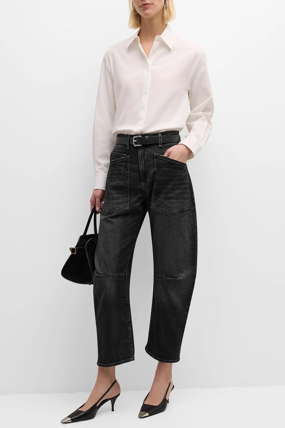 PLNOTME Womens Baggy Barrel Horseshoe Jeans High Waisted Wide Leg Vintage Denim Pants with Front Pockets - Image 6