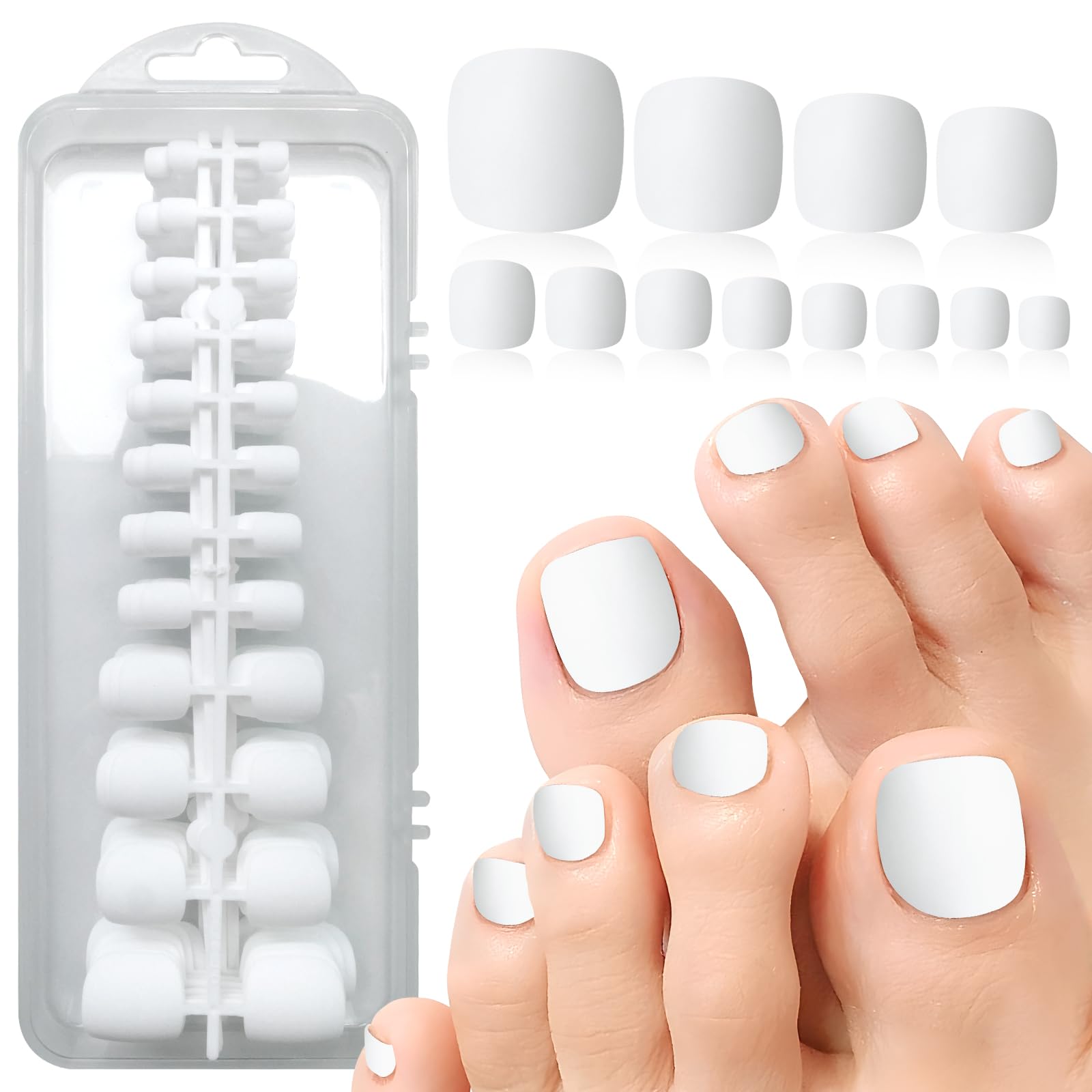 LoveOurHomePress on Toes nails 240pc Short Square Fake Toenails Matte Full Cover Acrylic False Toe Nails Tips White Press on Toenails Women Girls Pedicure Feet Decor with Glue & Adhesive Tabs