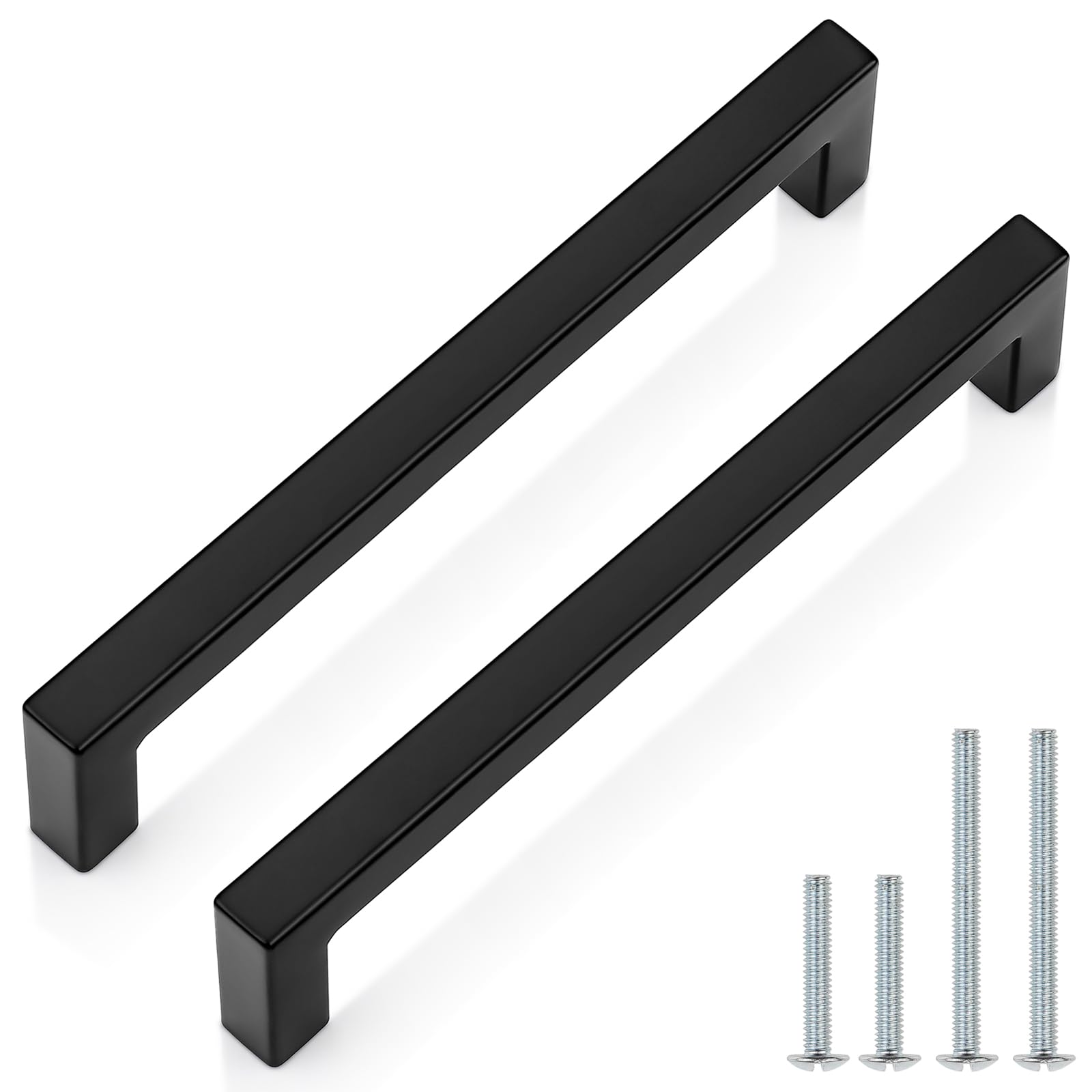 Probrico Black Cabinet Handles 5 Pack 6-1/4 Inch (160mm) Hole Center Matte Black Stainless Steel Kitchen Drawer Pulls Square Bar Cabinet Hardware for