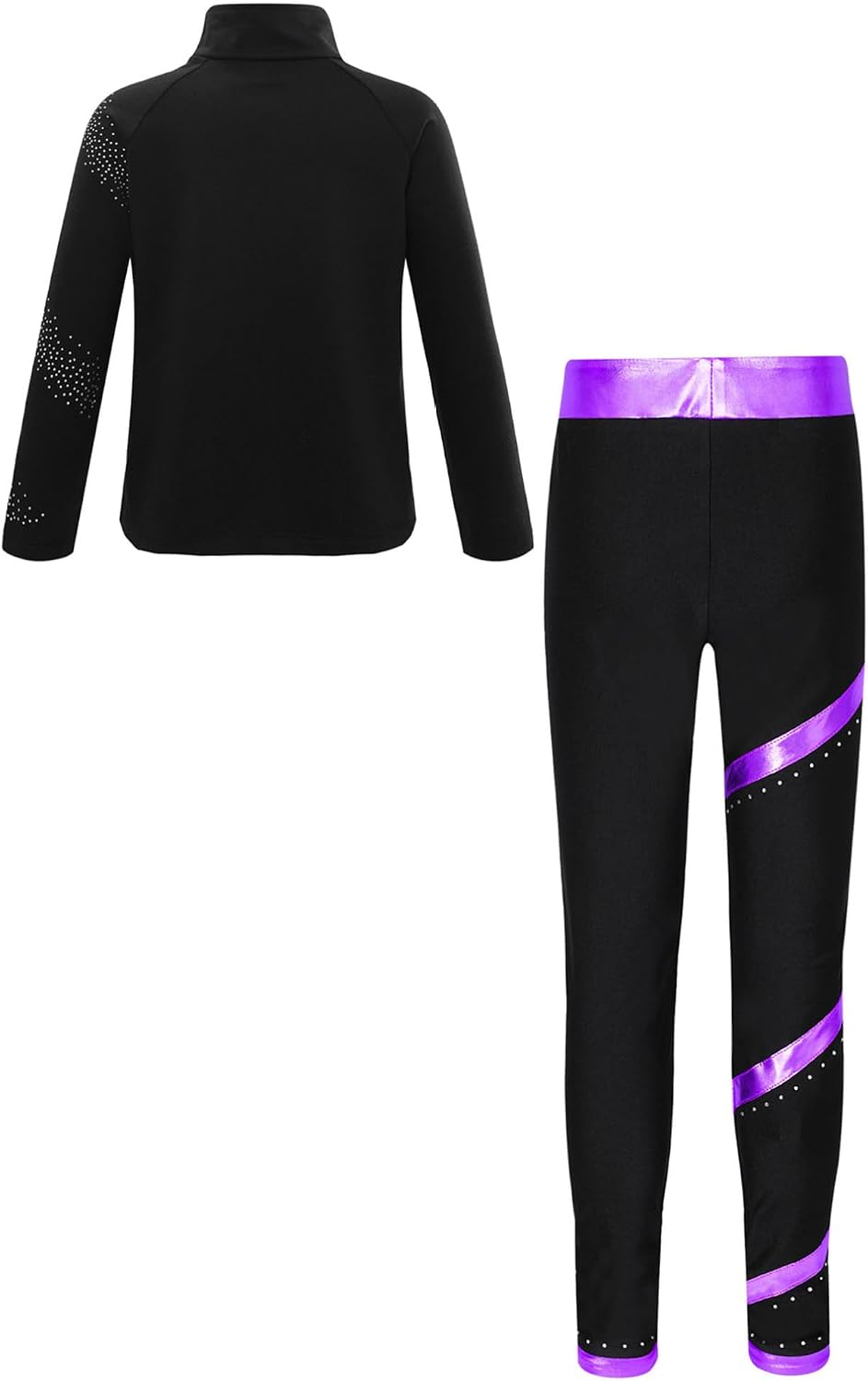 ranrann Kids Girls Figure Ice Skating Suit Shiny Rhinestone Athletic Sport Jacket Zipper Coat with Practice Leggings Set