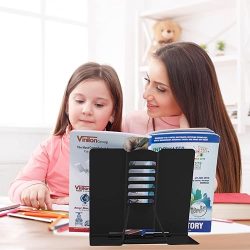 Miniatura 5 de Honagu Soporte de libro de metal para escritorio, soportes para libros para leer manos libres, soporte ajustable para documentos de libros de