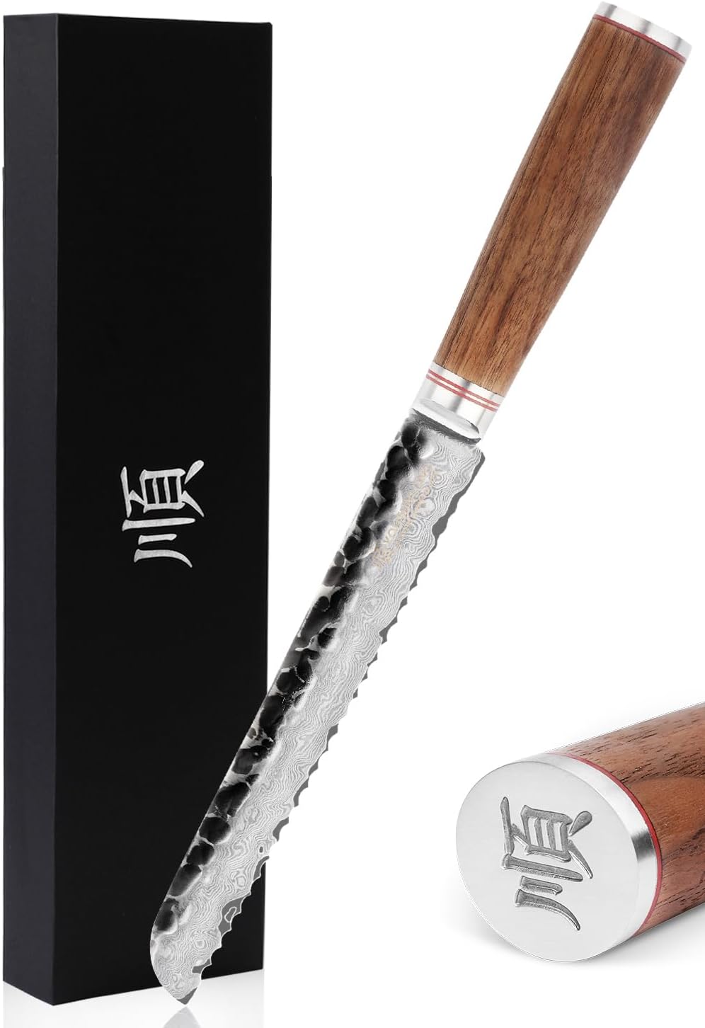 YOUSUNLONG Bread Knives 8 inch Sandwich Slicing Knife Japanese Damascus Steel Natural Walnut Wood Handle