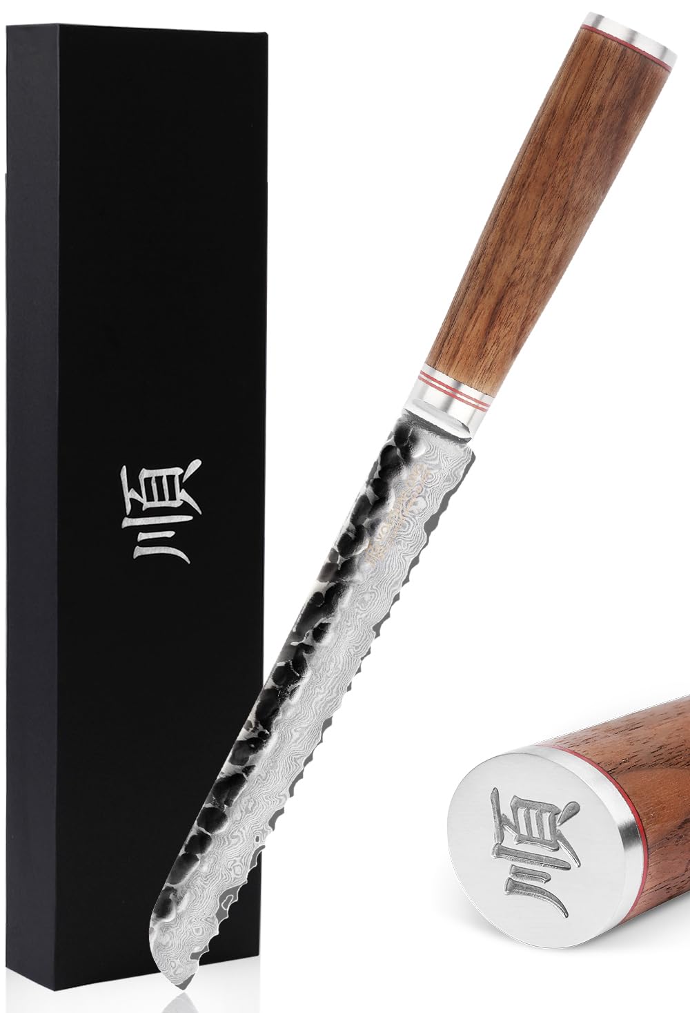 Bread Knives 8 inch Sandwich Slicing Knife Japanese Damascus Steel Natural Walnut Wood Handle
