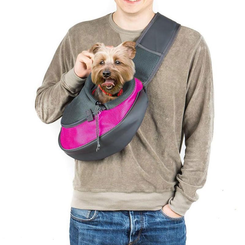Sac de transport pour chiens et chats rose en maille respirante taille S avec corde