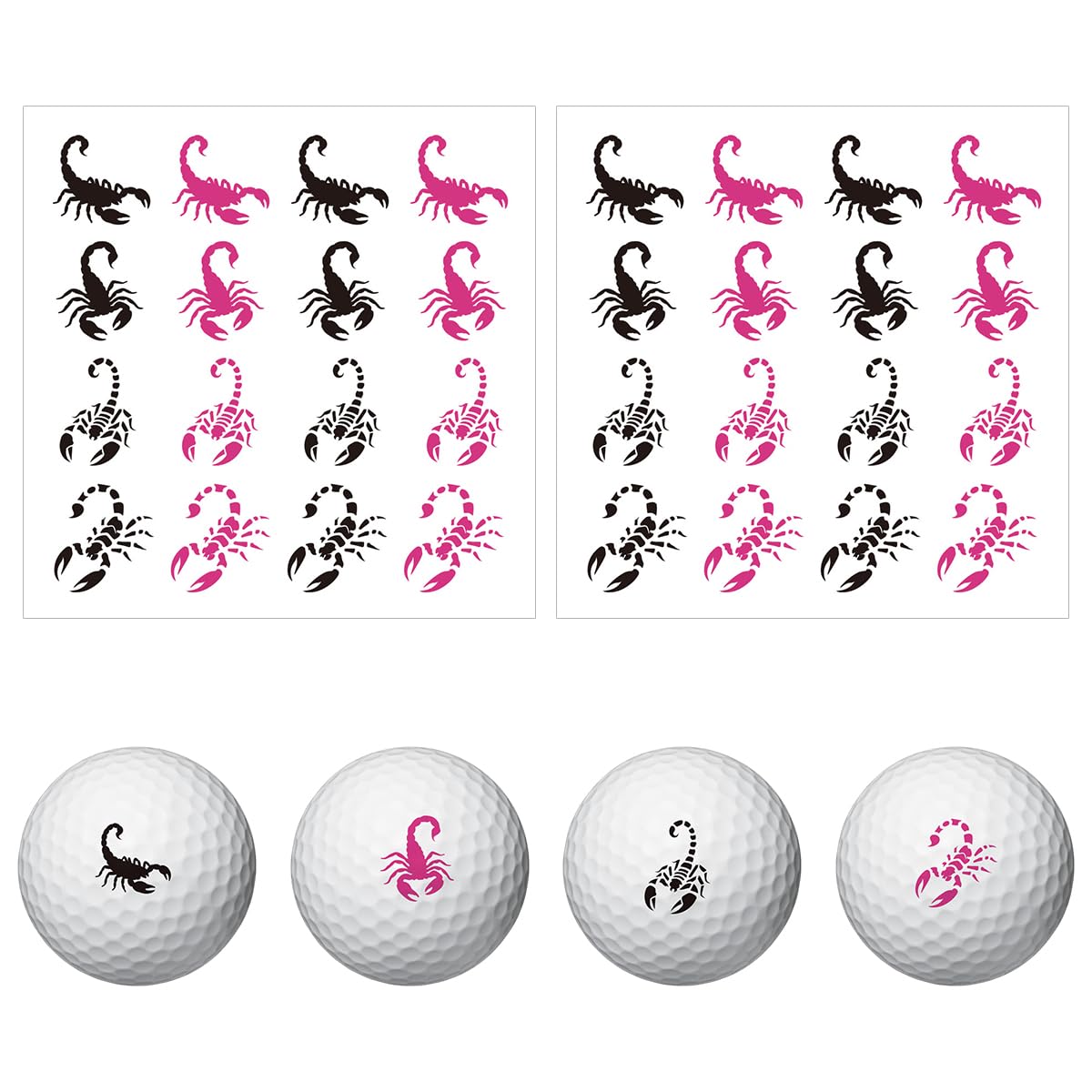 PLIGREAT 2 Sheets Scorpion Pattern Stickers for Golf Ball Marker Black Pink Animal Golf Ball Stickers for Identify Golfer Balls 32 Pcs Customise Markers Golfer Gift Golfing Accessories