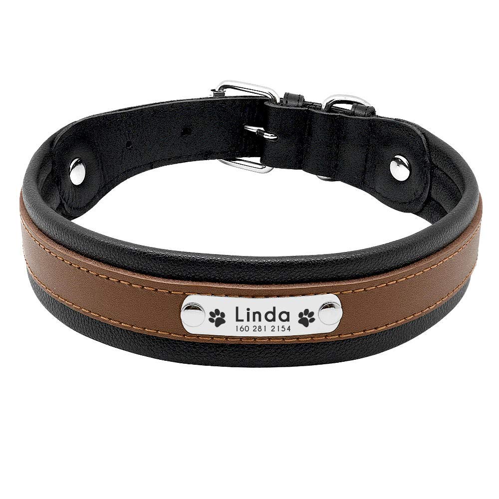 TypePersonalized Hundehalsband Leder Customized Engraved Pet Big Dog Bulldog Halsbänder Gepolstert für kleine mittelgroße Hunde -Brown_L