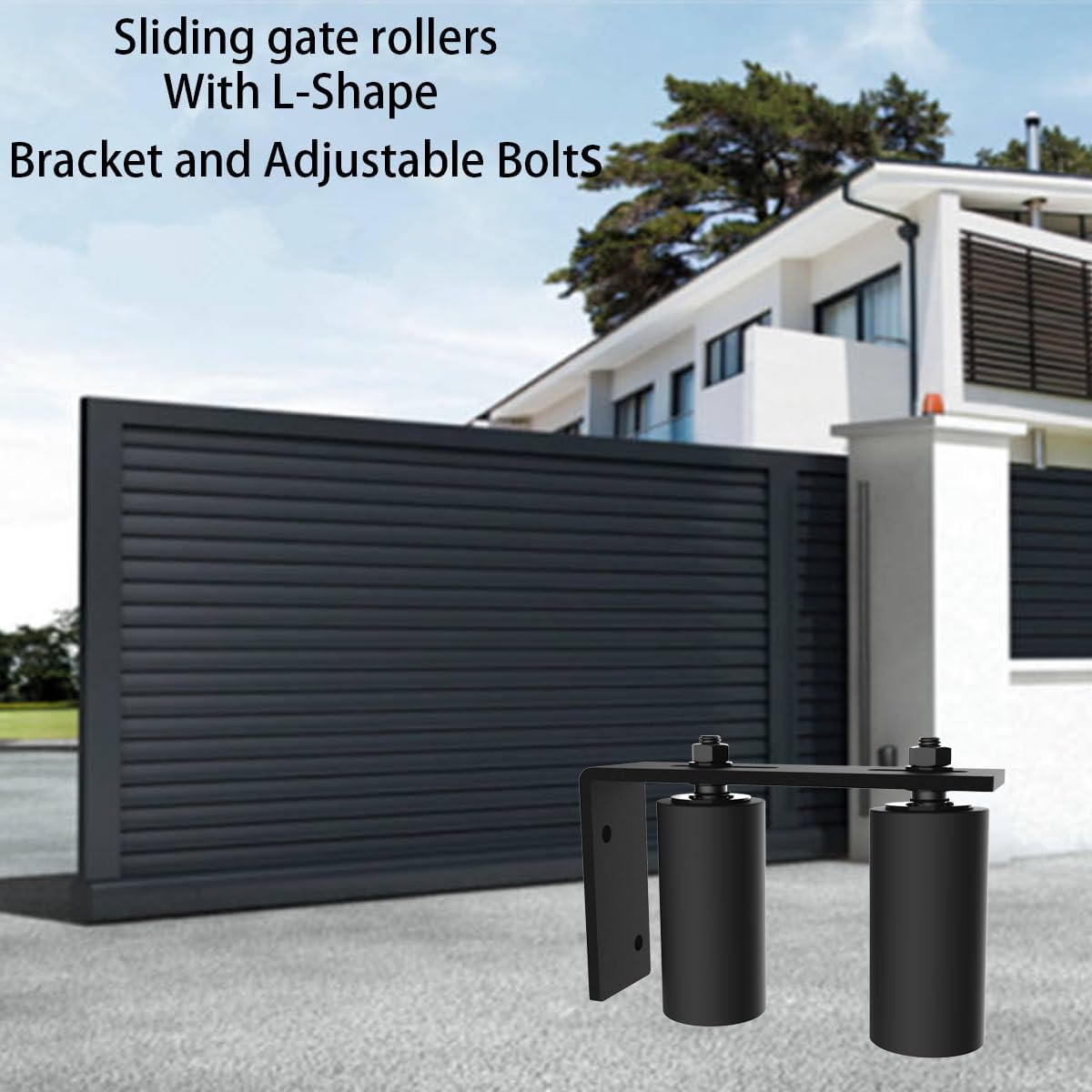4" Gate Roller Guide with L-Bracket, Universal Adjustable Gate Guide Roller,Sliding Gate Rollers,Heavy Duty Sliding Gate Kit for Door Hardware and Sliding Gates